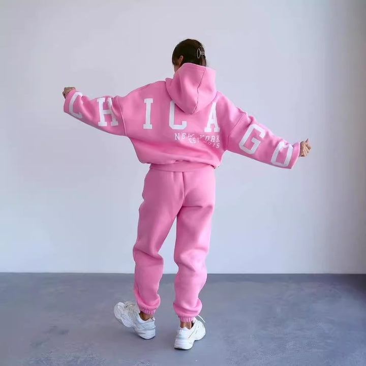 Damen Oversized Freizeitanzug mit Kapuze und elastischen Bündchen Drune