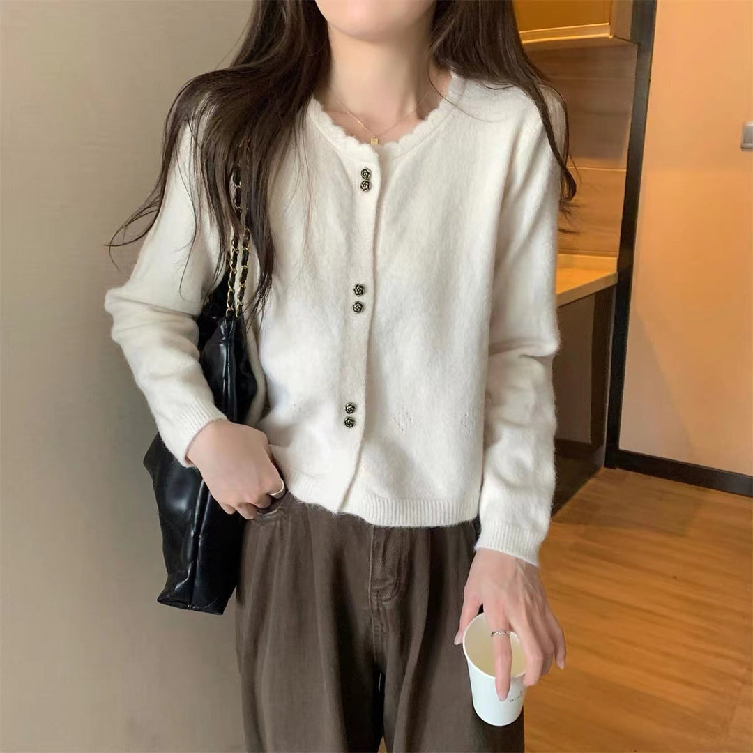 Damen kuschelige Strickjacke mit Knopfverschluss Drune