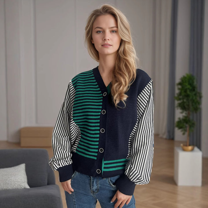 Damen modischer Strickcardigan mit gestreiftem Arm-Design und komfortablem Schnitt Drune