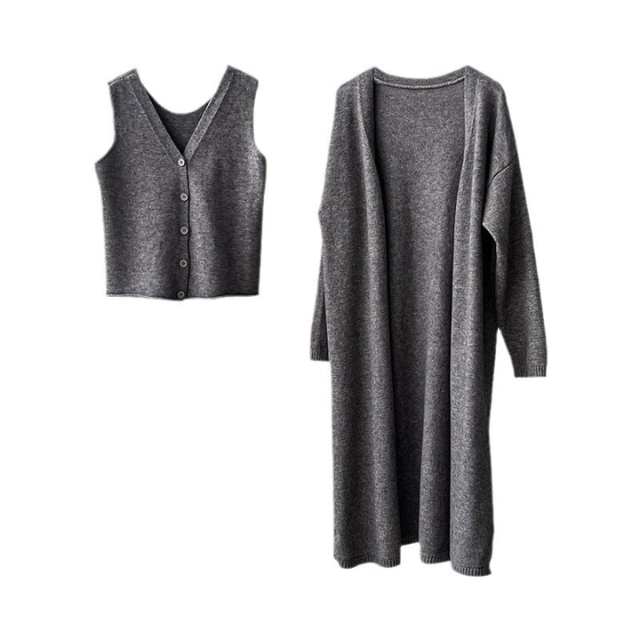 Damen Strickkleid mit Cardigan und Knopfleiste Drune