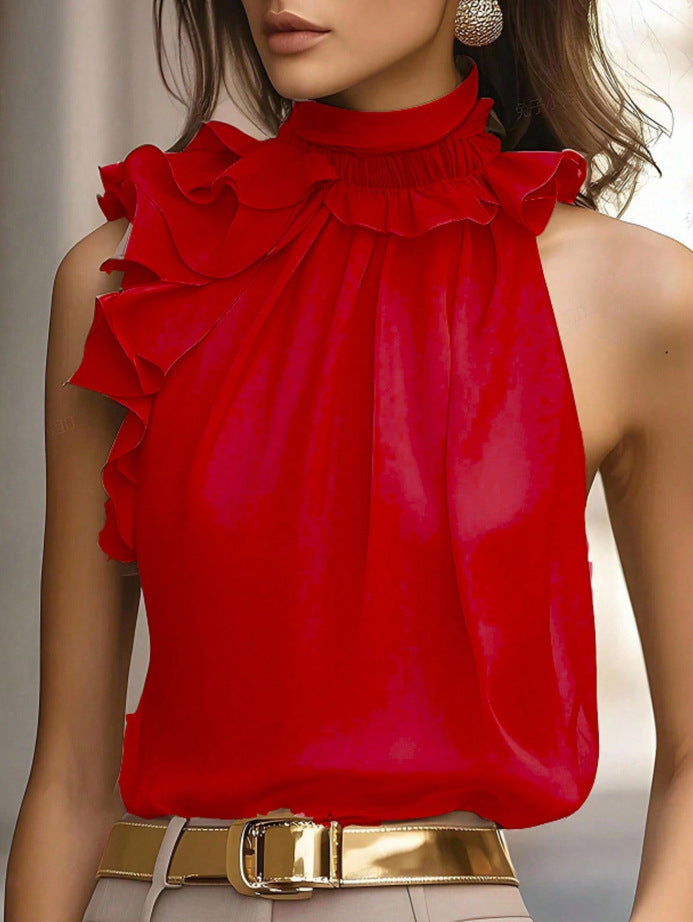 Damen Elegante Bluse mit Rüschendetails und hochgeschlossenem Kragen Drune