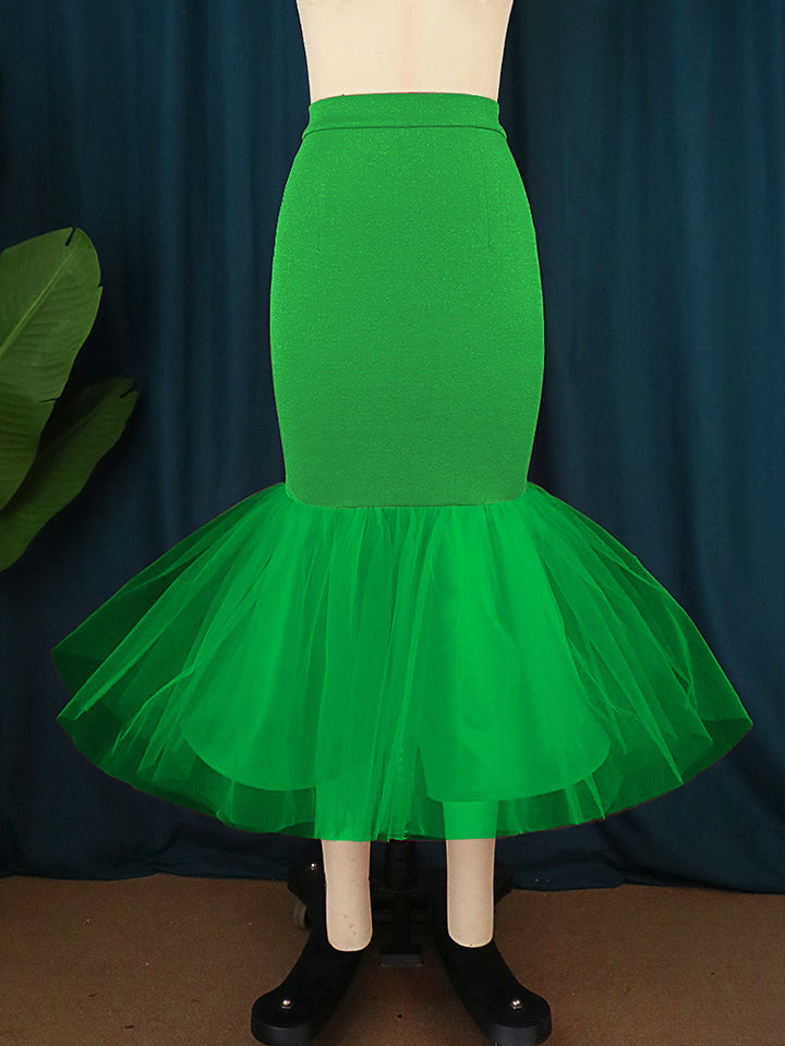 Damen eleganter Pencilrock mit voluminösem Tüllsaum Drune