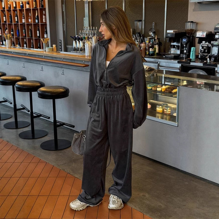 Damen eleganter und sportlicher Velours-Jumpsuit Drune