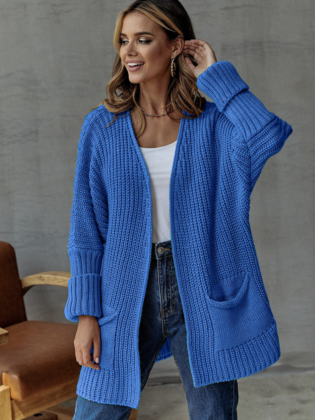 Damen Strickjacke mit tiefen Taschen und strukturierter Oberfläche Drune