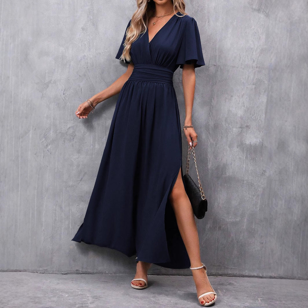 Damen maxikleid mit fließendem Schnitt und eleganten Ärmeln Drune