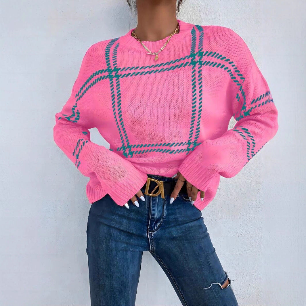 Damen lässiger Pullover mit modernem Karo-Design Drune
