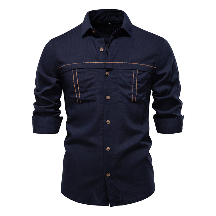 Herren nan Workshirt aus Denimoptik mit doppelten Brusttaschen und Kontrastnähten Drune