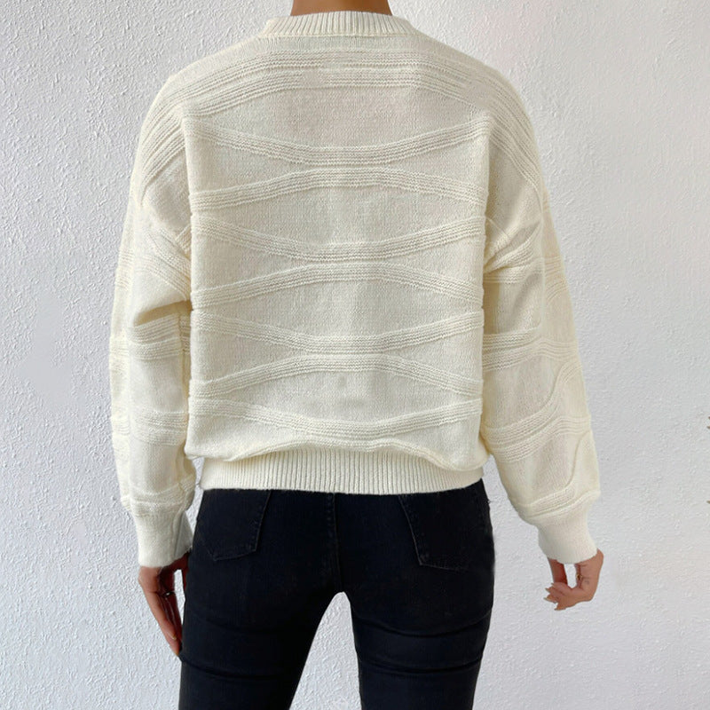 Damen extravagantes Strickoberteil mit modischem Wellenmuster Drune