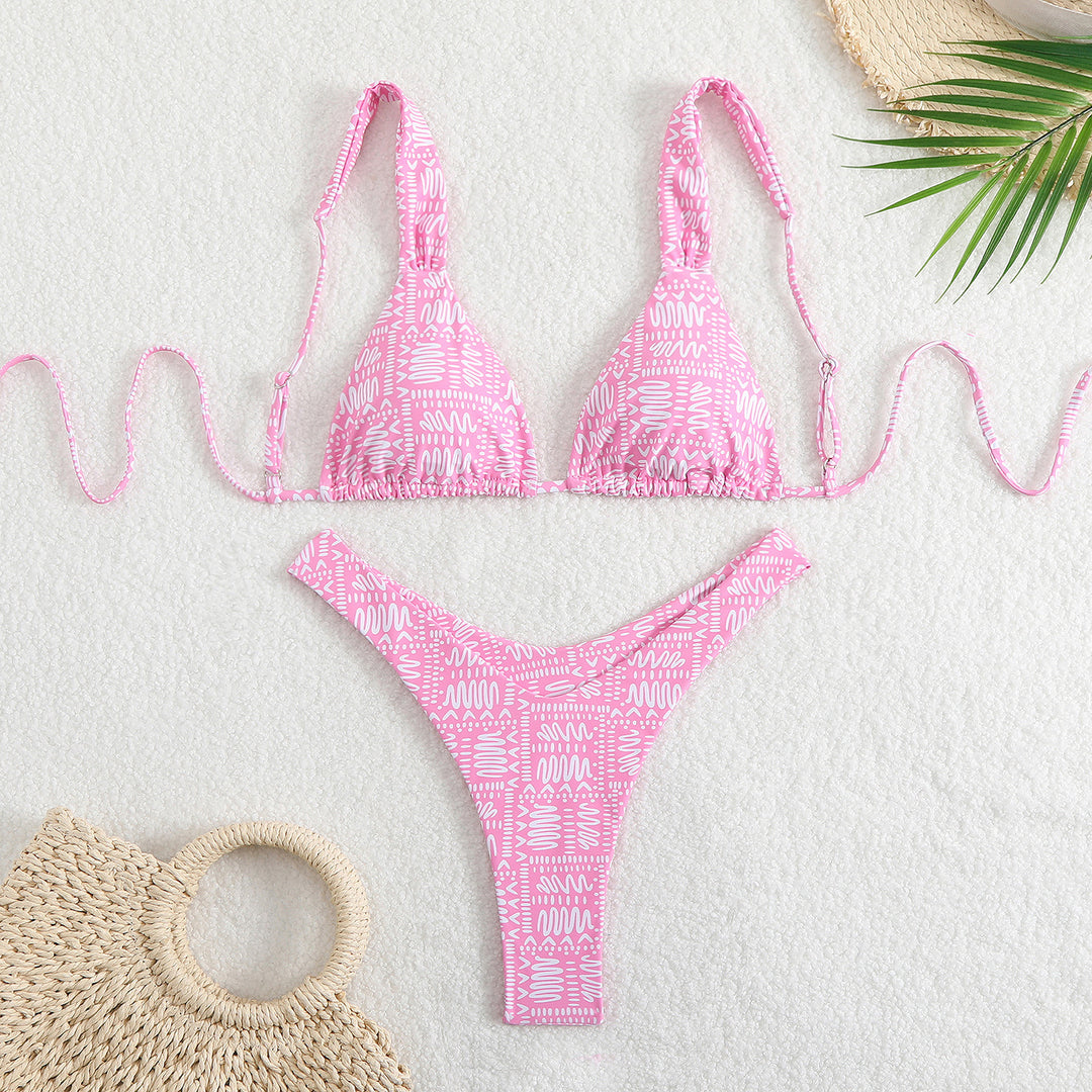 Damen Triangel-Bikini-Set mit verstellbaren Trägern und trendigem Muster Drune