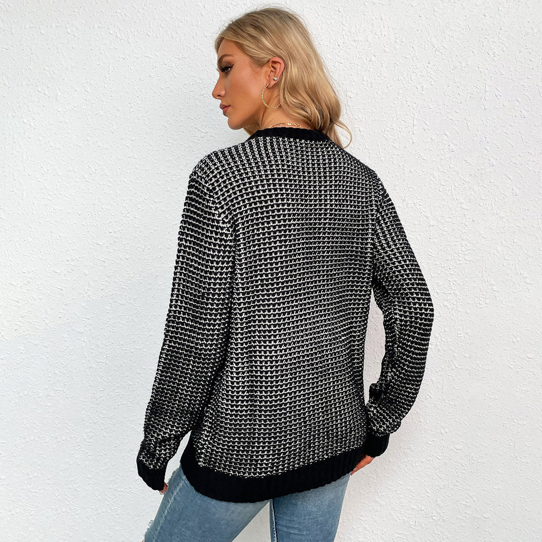 Damen Strickpullover mit modernem Rautenmuster und fledermausförmigen Ärmeln Drune