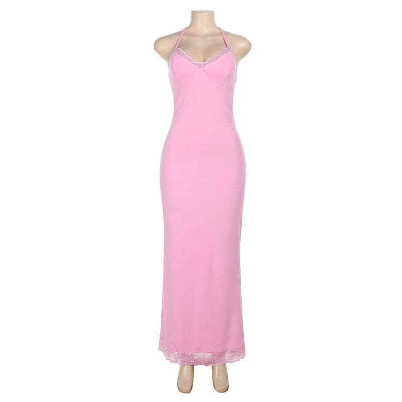 Damen elegantes Nachthemd mit Spitzendetails und verstellbaren Trägern Drune