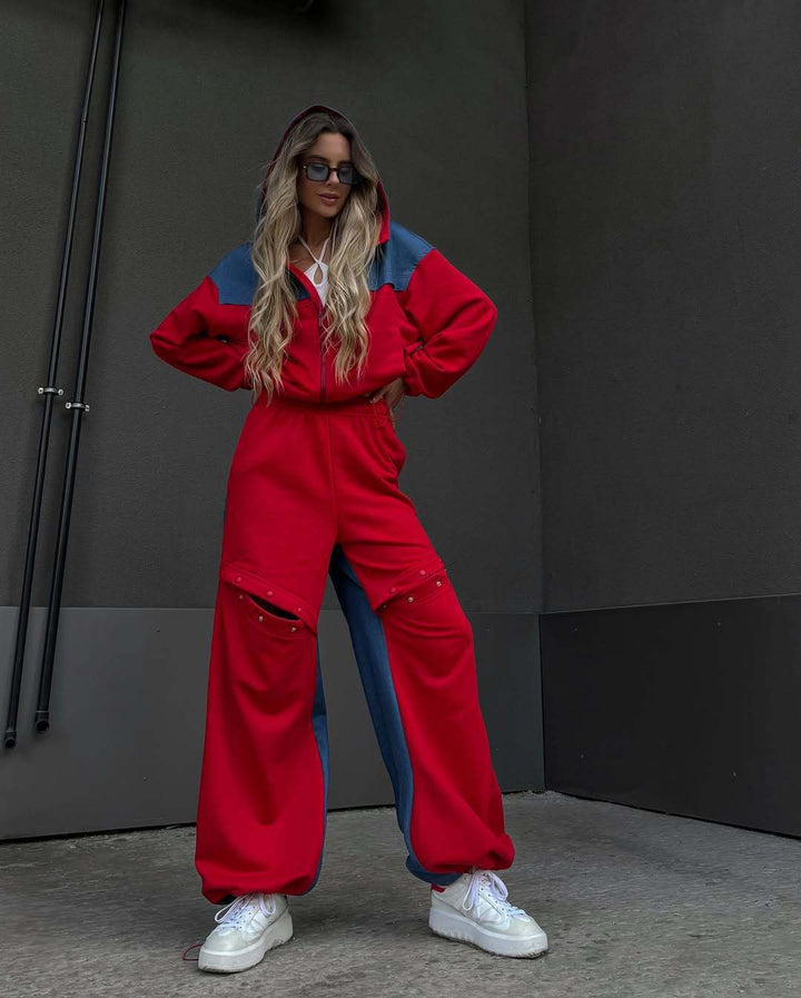 Damen lässiger Oversized-Trainingsanzug mit modischen Cut-Outs und Stretchbund Drune