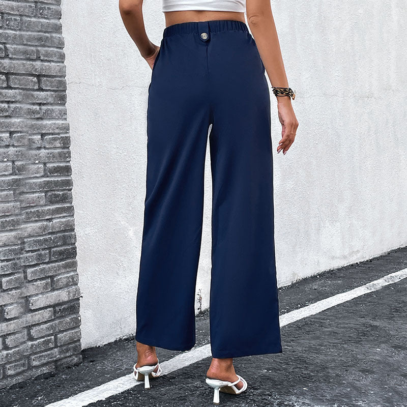 Damen Weite Hose mit stilvollem hoher Taille und eleganten Knopfdetails Drune