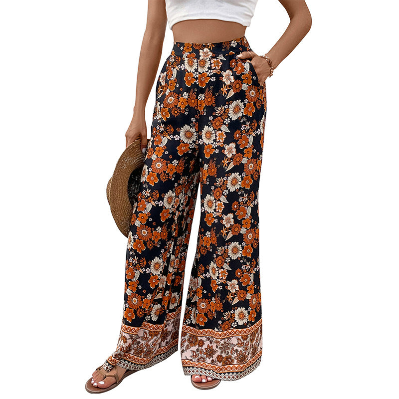 Damen weite Blumen-Hosen Drune