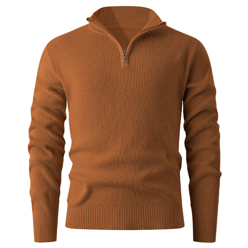 Herren nan Slim-Fit Halbzip-Strickpullover aus Merino-Baumwollmix mit verstärktem Stehkragen Drune