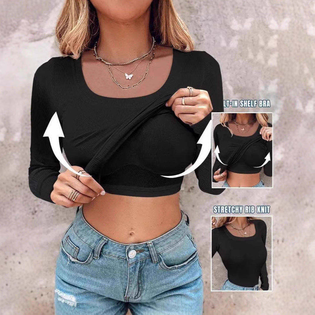 Damen cropped Langarmshirt mit integriertem Trägershirt Drune