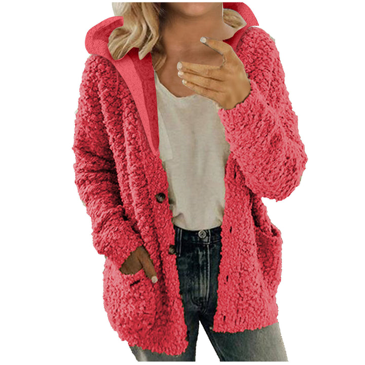 Damen kuschelige Fleecejacke mit Kapuze und praktischen Taschen Drune