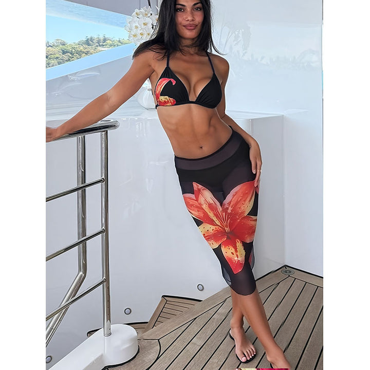 Damen Triangel-Bikini mit floralem Überrock Drune