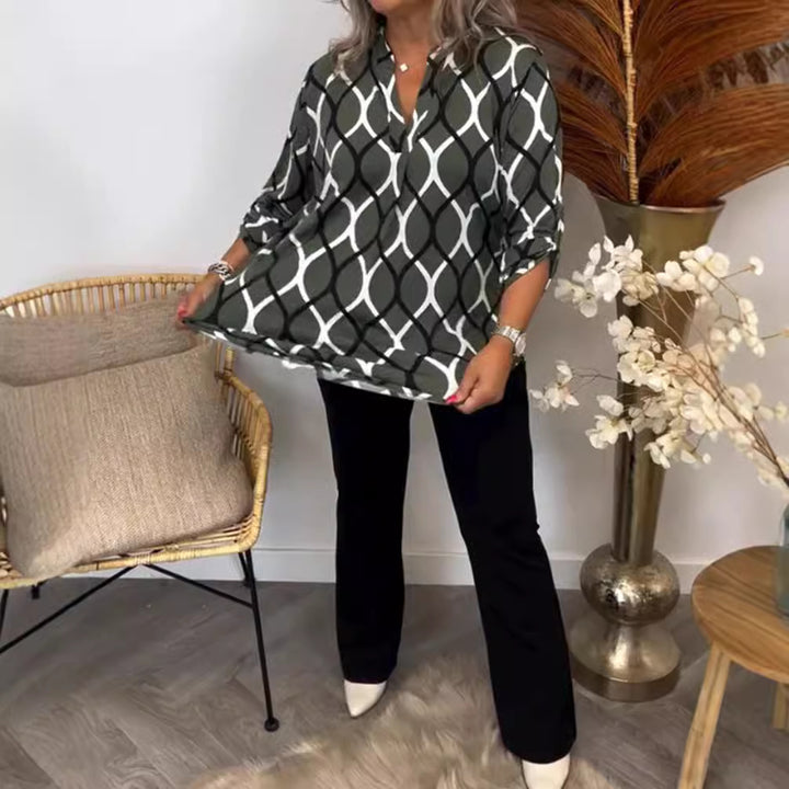 Damen Bluse mit graphischem Muster und seitlichen Taschen Drune