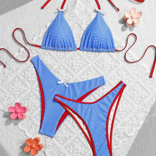Damen Triangel-Bikini im karierter Schnitt Drune