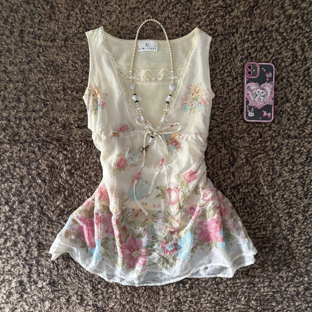 Damen Verspieltes Blumentop Drune