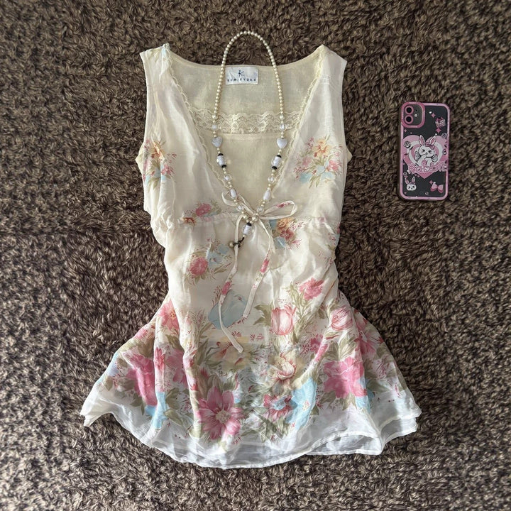 Damen Verspieltes Blumentop Drune