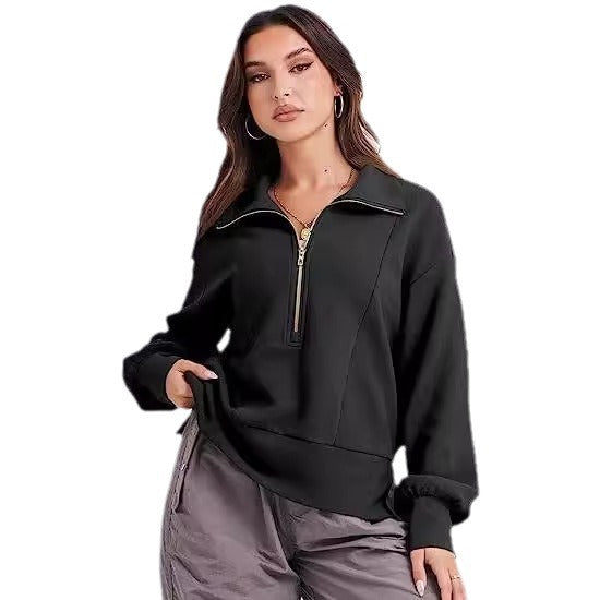 Damen lässiger Pullover mit Stehkragen und Reißverschluss Drune