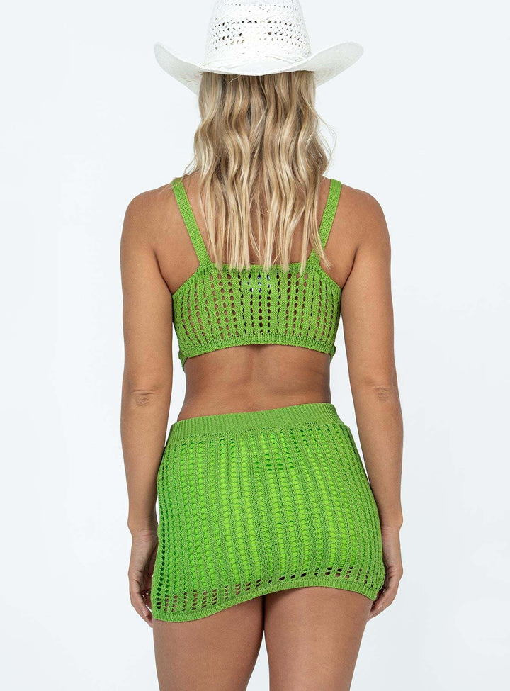 Damen gehäkeltes Top und Minirock-Set mit raffinierten Mustern Drune
