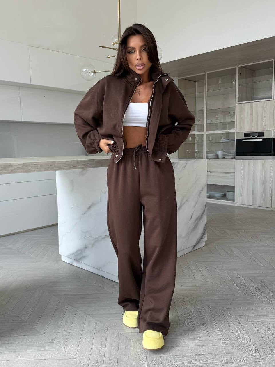 Damen Sportliches Jogging-Set mit hohem Kragen und weitem Schnitt Drune