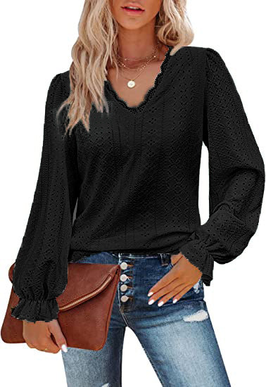 Damen Bluse mit Spitzenmuster und Ballonärmeln Drune