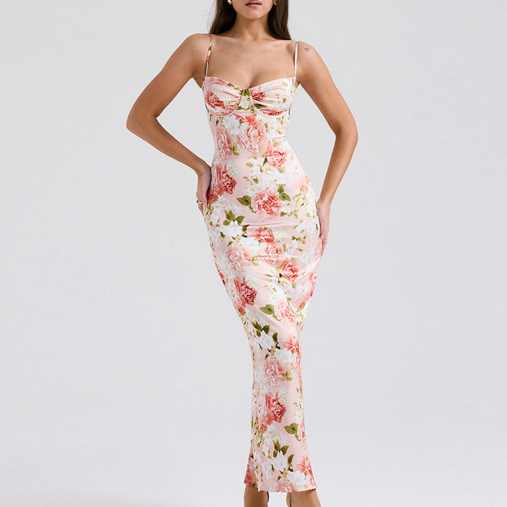 Damen Elegantes Maxikleid mit floralem Design und verstellbaren Spaghettiträgern Drune