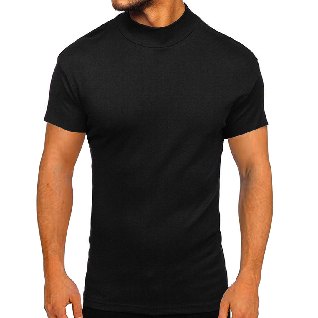 Herren modernes Kurzarm-T-Shirt mit stehendem Kragen und strukturiertem Design Drune