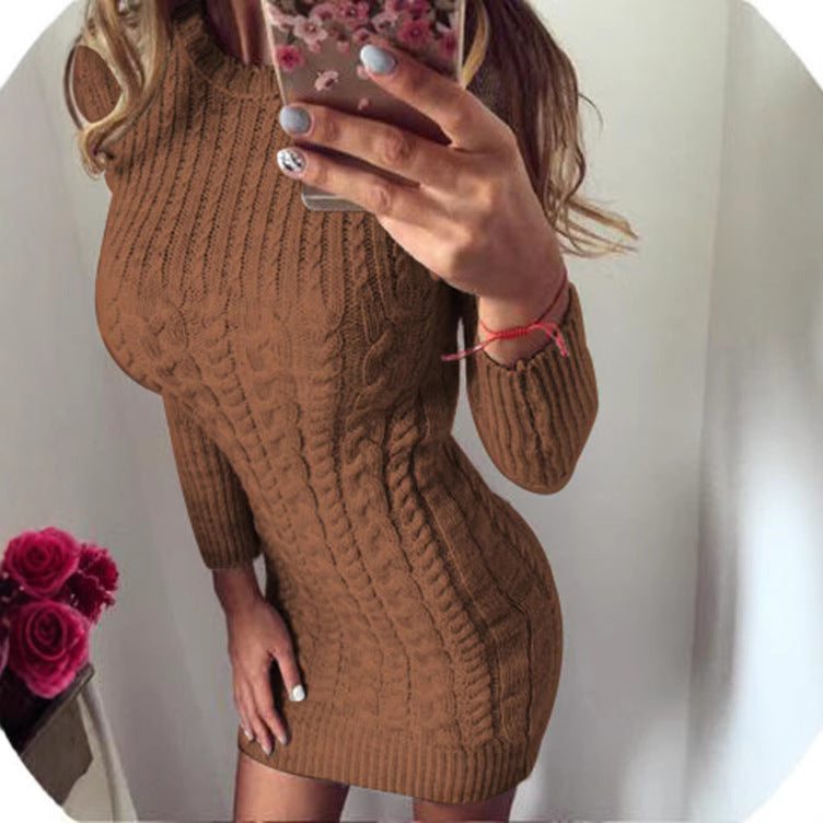 Damen Strickkleid mit modernem Zopfmuster und figurbetontem Schnitt Drune