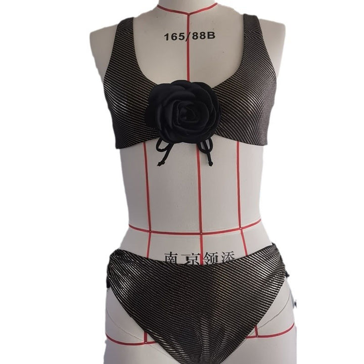 Damen Bikini mit elegantem Blumenmotiv und glänzendem Stoff Drune