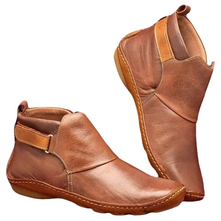 Unisex nan knöchelhohe Lederimitat-Boots mit Klettverschluss und rutschfester Gummisohle Drune