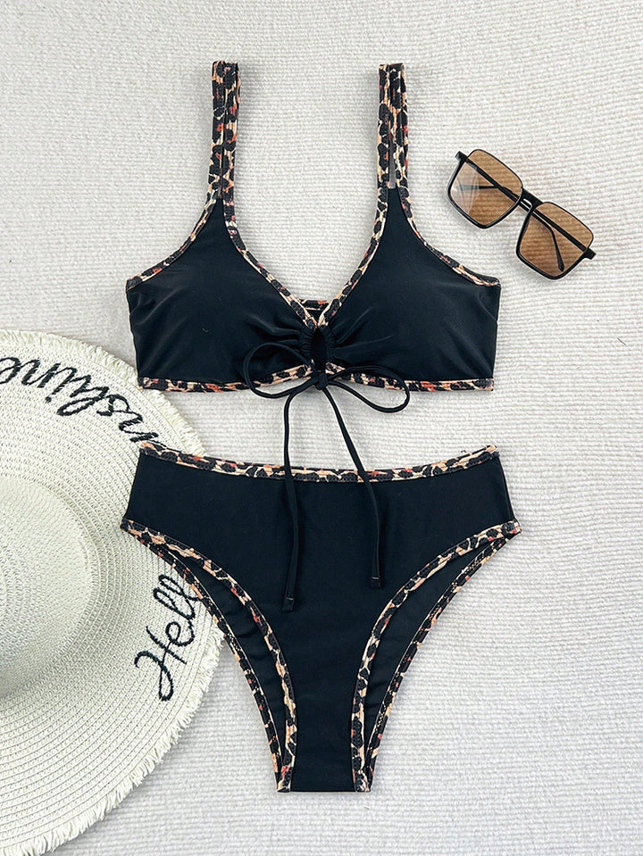 Damen Triangel-Bikini mit verspieltem Leopardenmuster und verstellbaren Trägern Drune