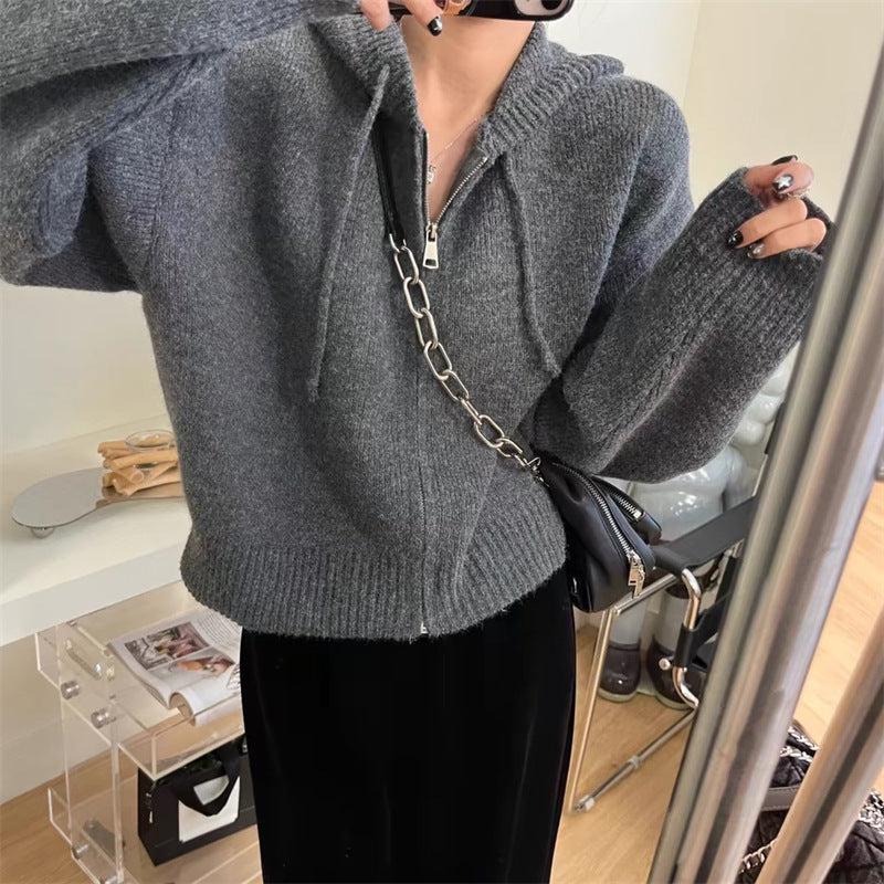 Damen cropped Hoodie mit durchgehendem Reißverschluss und Kapuze Drune