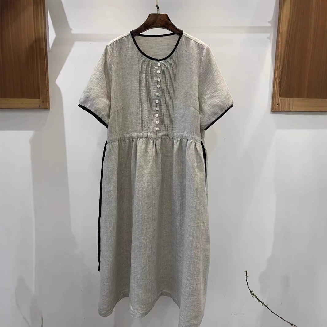 Damen Freizeit Kurzarm Hemdblusenkleid Drune