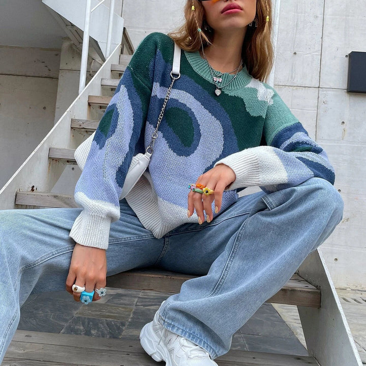 Damen Modischer Pullover mit kreativen Farben und weichem Strick Drune