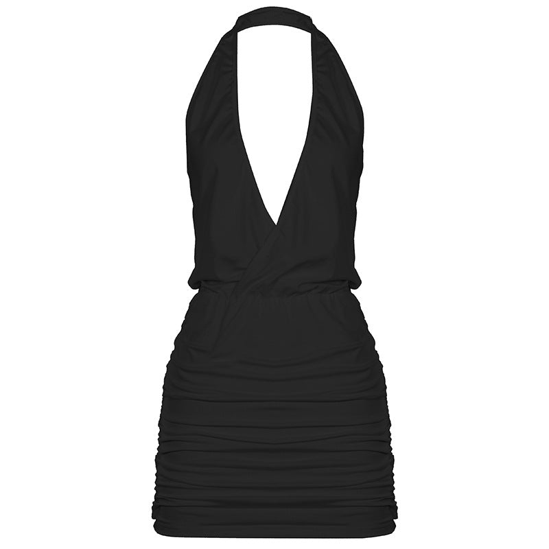Damen Wickelkleid mit tiefem V-Ausschnitt und Raffung Drune