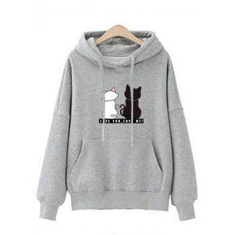 Damen Kapuzenpullover mit niedlichem Katzenmotiv und Kängurutasche Drune
