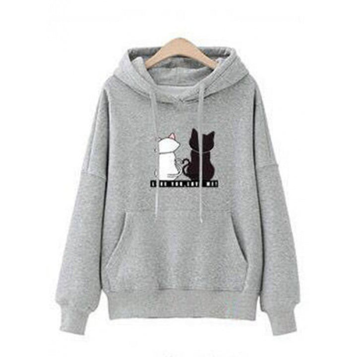 Damen Kapuzenpullover mit niedlichem Katzenmotiv und Kängurutasche Drune