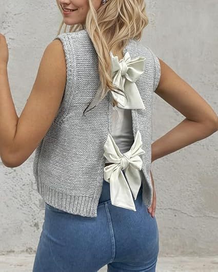 Damen Strickjacke mit dekorativem Rückendesign und Schleifendetails Drune