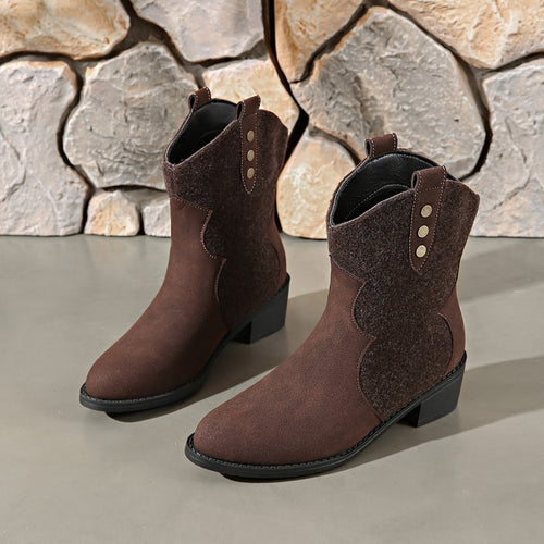 Damen Modische Cowboy-Stiefeletten mit geschmackvollen Details und robustem Blockabsatz Drune