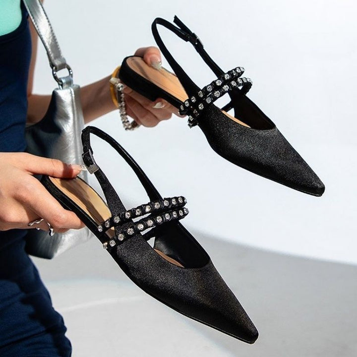 Damen elegante Slingback Ballerinas mit zierlichem Schmuckdetail Drune