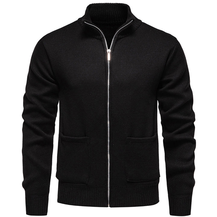 Herren lässige Strickjacke mit hohem Kragen und praktischen Taschen Drune