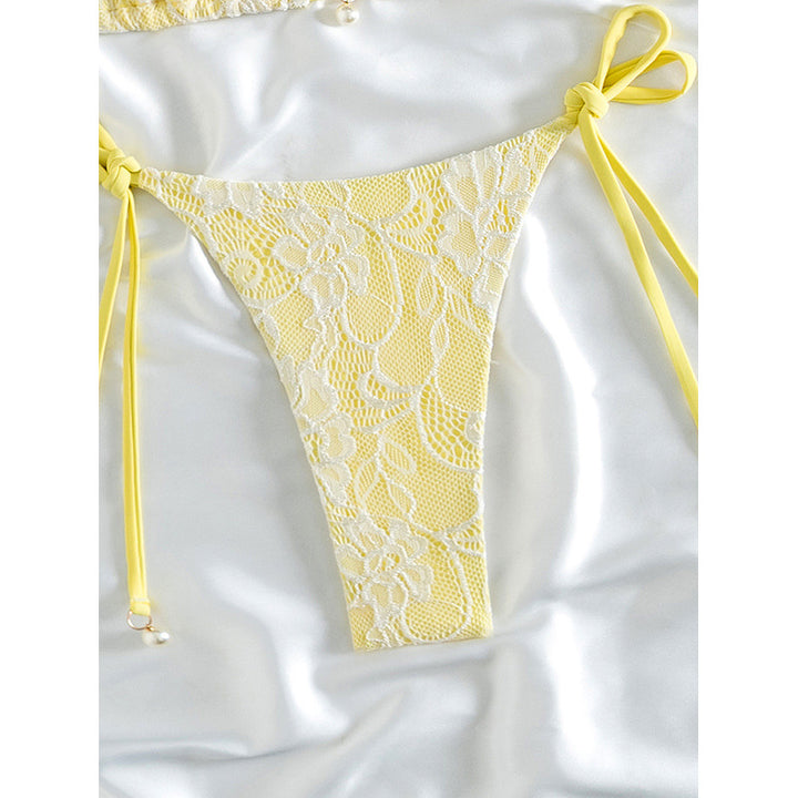 Damen Triangel-Bikini mit zartem Häkelmuster und verstellbaren Bindebändern Drune