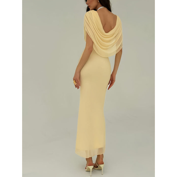 Damen Elegantes Couture-Kleid mit drapiertem Überwurf Drune