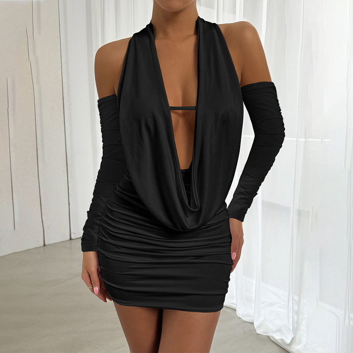 Damen Mini-Kleid mit tiefem V-Ausschnitt und seitlicher Raffung Drune