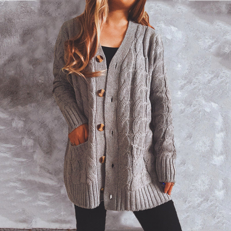 Damen Strickjacke mit Knopfdetails und tiefem V-Ausschnitt Drune
